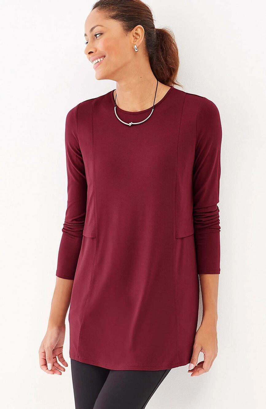 J. Jill Tunic Top XL Red Wearever Long Sleeve Seamed Layered-Back Stretch
